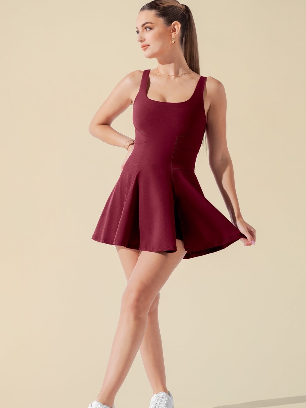 POPFLEX Sleeveless Scoop Mini Dress - Crimson
